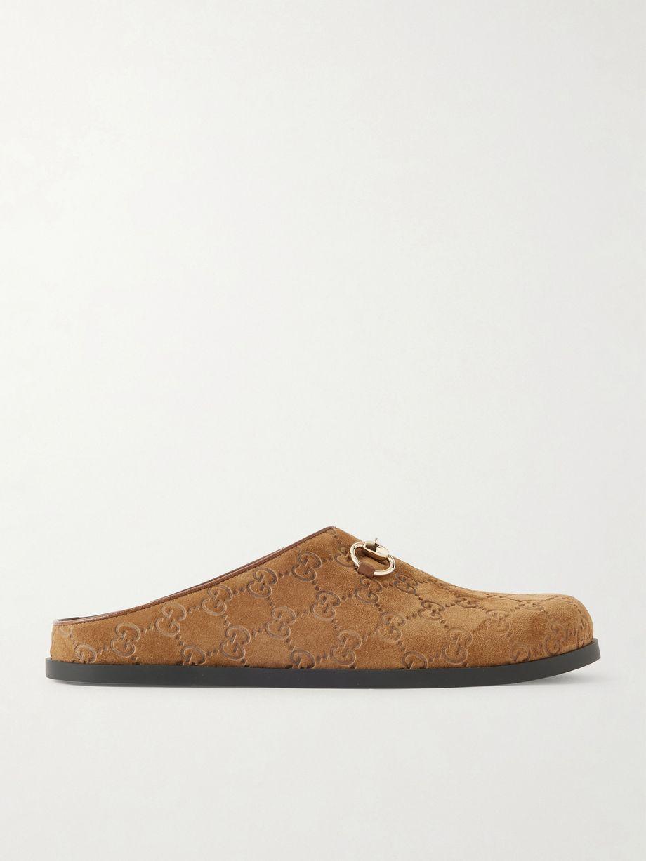 Horsebit-embellished logo-debossed suede mules by GUCCI
