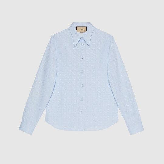 Horsebit jacquard cotton shirt in light blue by GUCCI