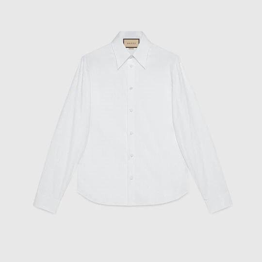 Horsebit jacquard cotton shirt in white by GUCCI