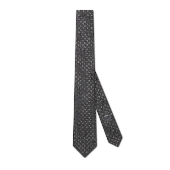 Horsebit silk jacquard tie in black and dark grey by GUCCI