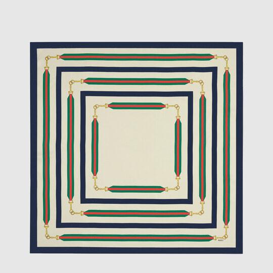 Interlocking G Horsebit silk scarf in ivory by GUCCI