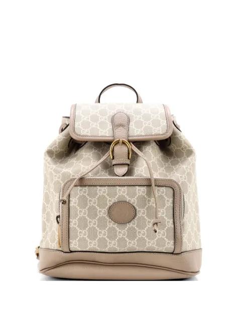 Interlocking G Patch Drawstring Flap GG Coated Canvas Small backpack by GUCCI 