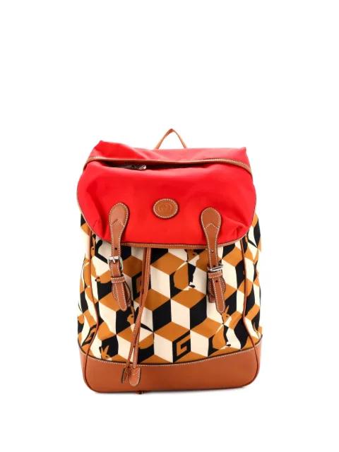 Interlocking G Patch Flap Buckle Printed Nylon with Canvas and Leather backpack by GUCCI 