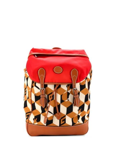 Interlocking G Patch Flap Buckle Printed Nylon with Canvas and Leather backpack by GUCCI 