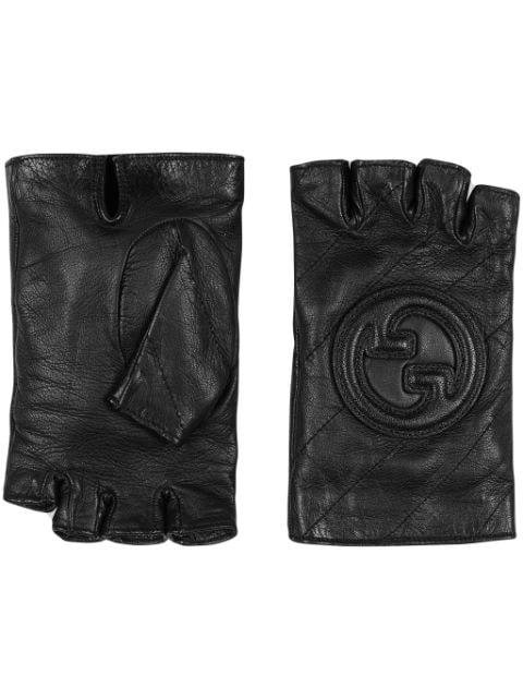 Interlocking G-patch leather gloves by GUCCI