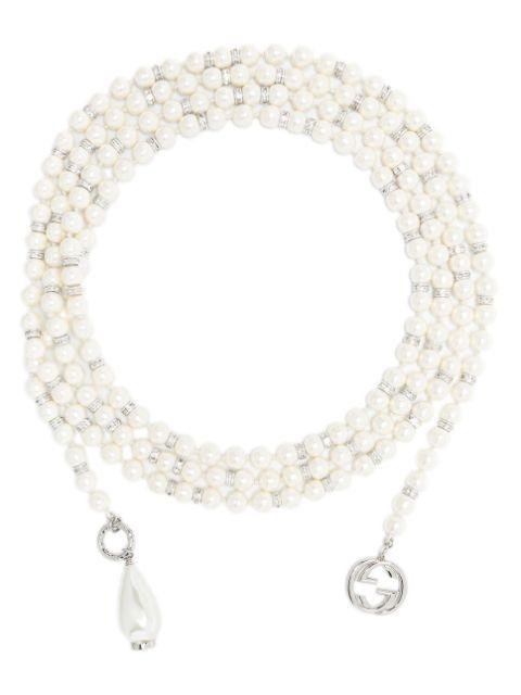 Interlocking G wrap pearl necklace by GUCCI