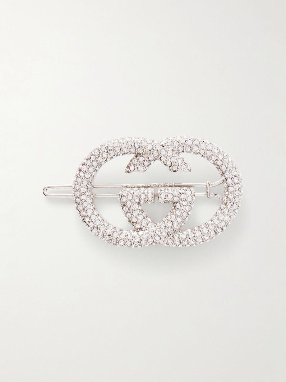 Interlocking GG crystal-embellished silver-tone hair clip by GUCCI