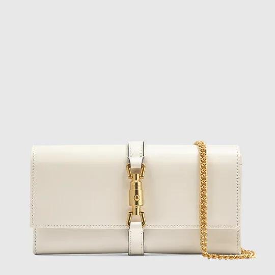 Jackie 1961 chain wallet in white leather by GUCCI