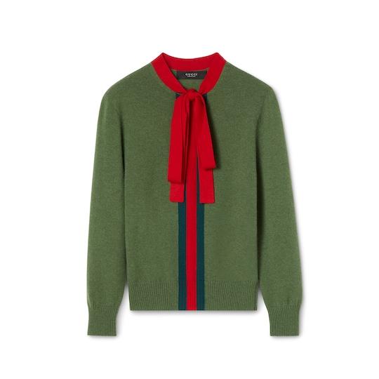 Knit cashmere sweater with ribbon by GUCCI