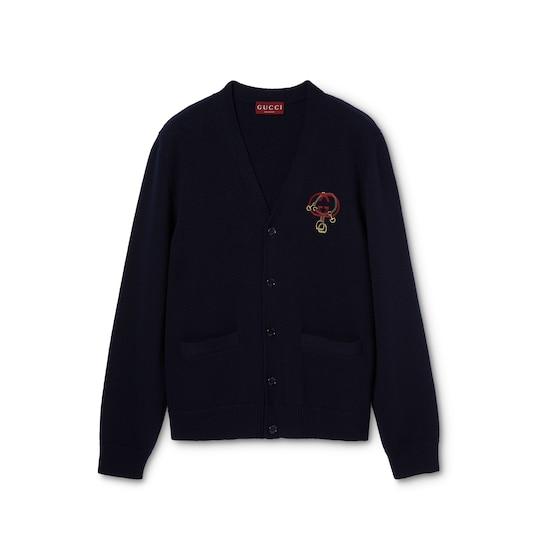 Knit wool cardigan with embroidery by GUCCI