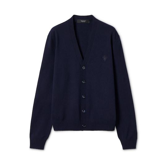 Knit wool cardigan with embroidery by GUCCI