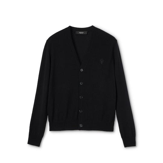 Knit wool cardigan with embroidery by GUCCI