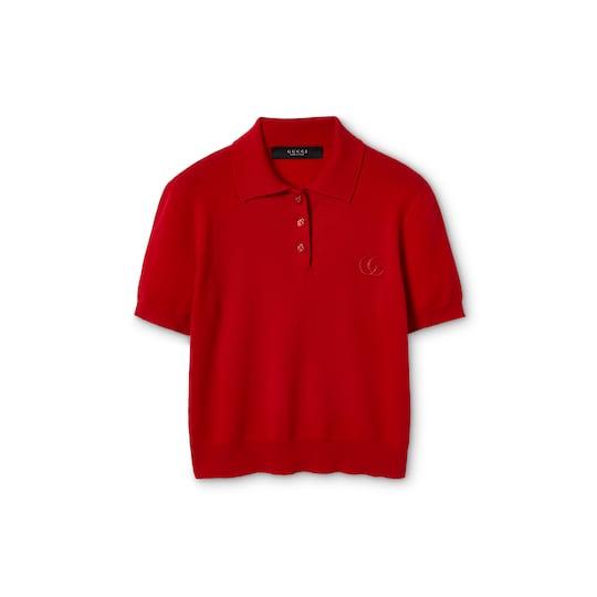 Knit wool polo shirt with embroidery by GUCCI