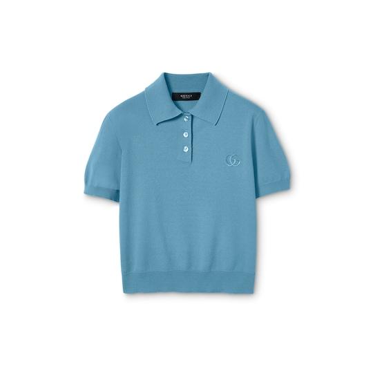 Knit wool polo shirt with embroidery by GUCCI