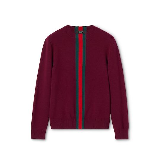 Knit wool sweater with Web intarsia by GUCCI