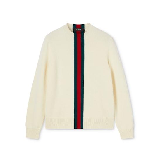 Knit wool sweater with Web intarsia by GUCCI