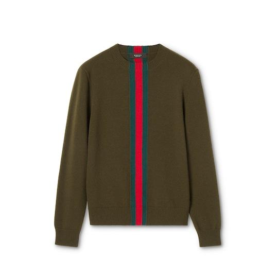 Knit wool sweater with Web intarsia by GUCCI