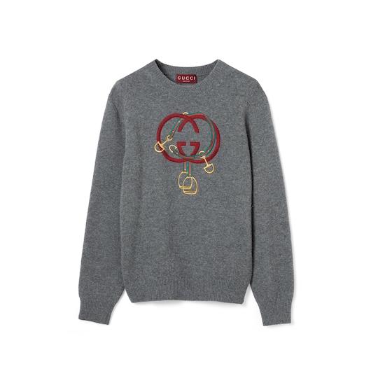 Knit wool sweater with embroidery by GUCCI