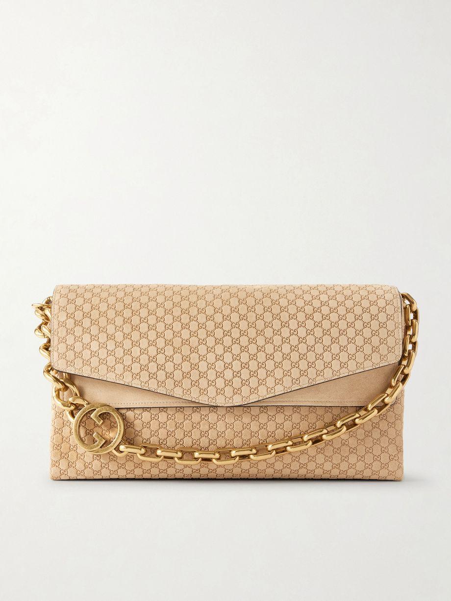 Large debossed suede shoulder bag by GUCCI