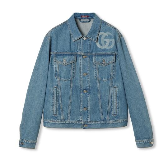 Lasered Double G denim jacket in blue by GUCCI