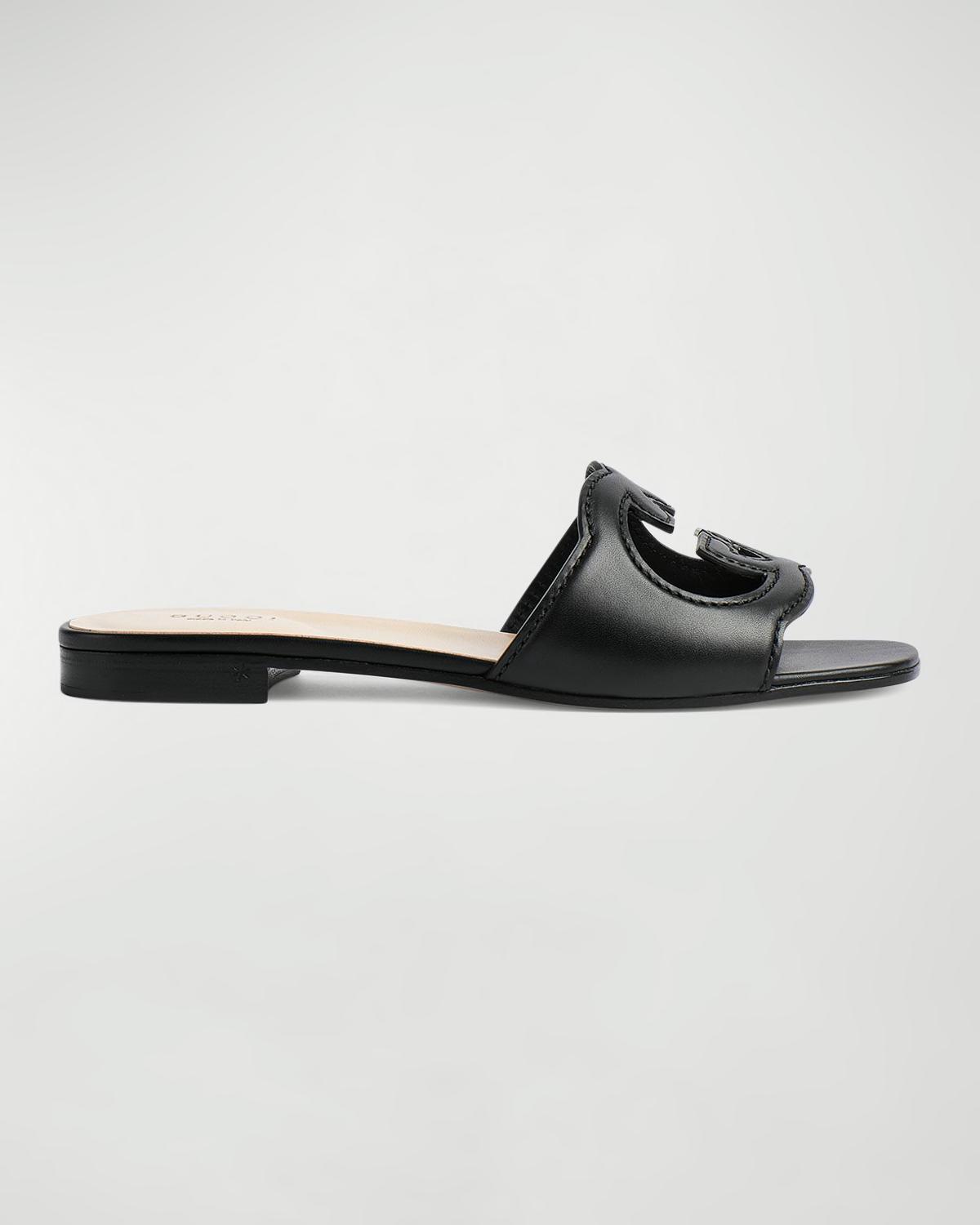 Leather Logo Cutout Flat Sandals by GUCCI