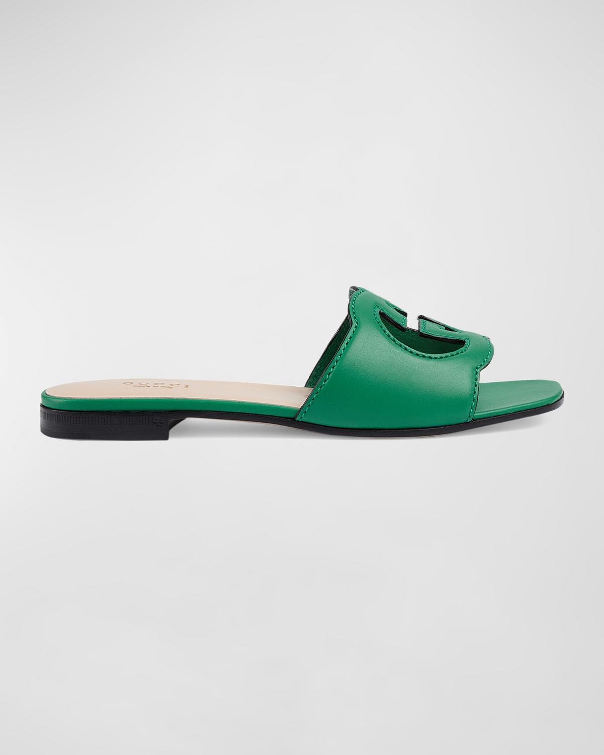 Leather Logo Cutout Flat Sandals by GUCCI