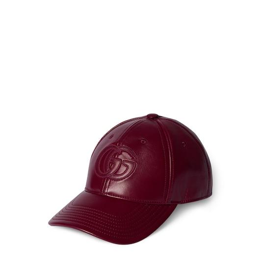 Leather baseball hat with Double G by GUCCI
