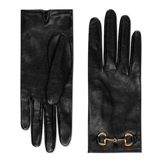 Leather gloves with Horsebit in black by GUCCI