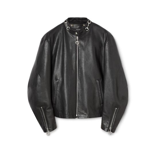 Leather jacket with Horsebit by GUCCI