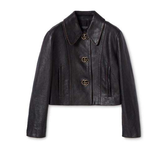 Leather with aged effect jacket by GUCCI