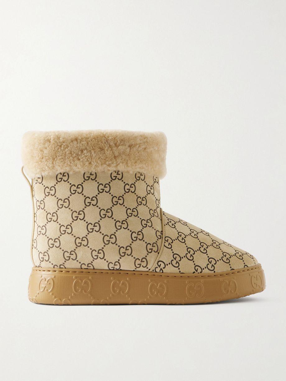 Logo-print suede and shearling ankle boots by GUCCI