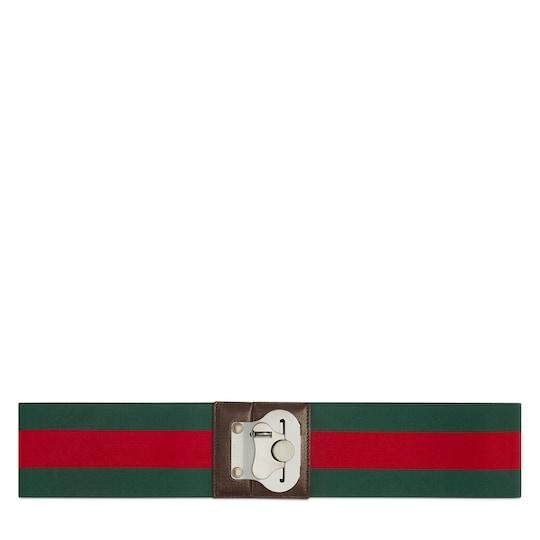 Luggage elastic Web band in green and red canvas by GUCCI
