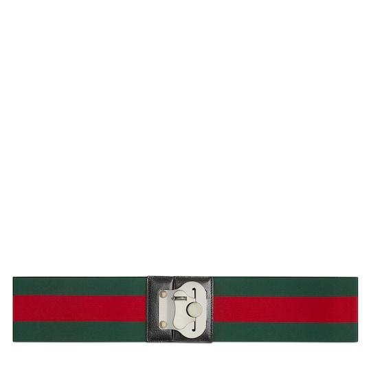 Luggage elastic Web band in green and red canvas by GUCCI