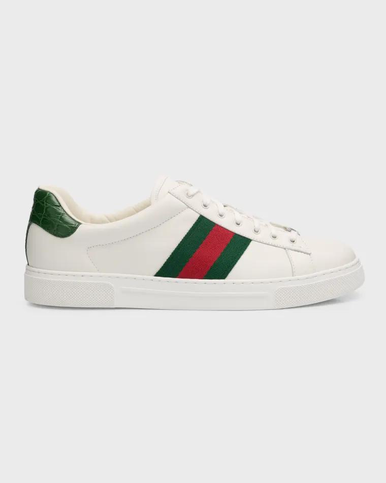 Men's Ace Leather Web Low-Top Sneakers by GUCCI