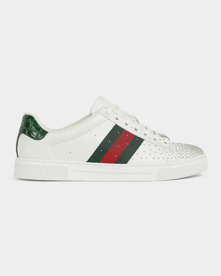 Men's Ace Studded Leather Low-Top Sneakers by GUCCI