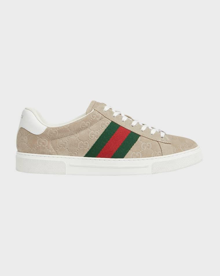 Men's Ace Suede Monogram Low-Top Sneakers by GUCCI