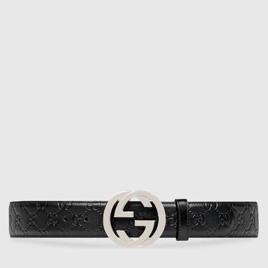 Men's Black Gucci Signature Leather Belt by GUCCI