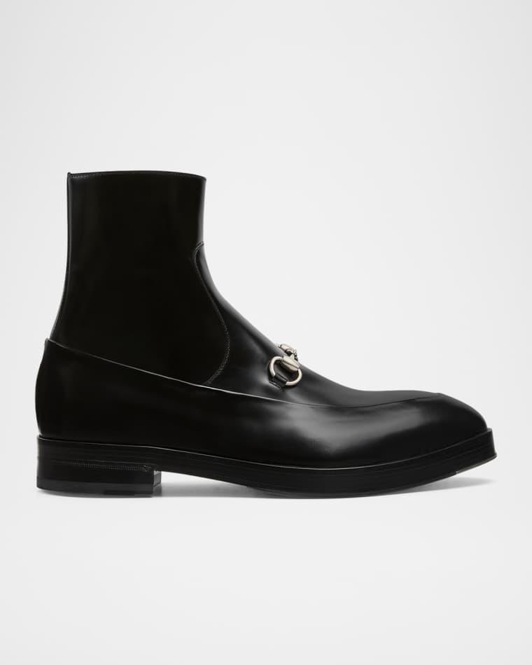 Men's Burn Leather Horsebit Ankle Boots by GUCCI