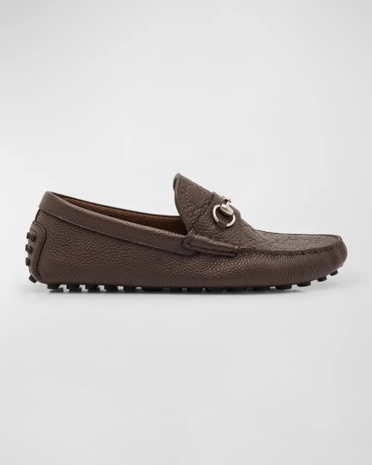 Men's Byorn GG Embossed Leather Horsebit Drivers by GUCCI