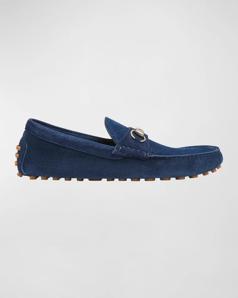 Men's Byorn Guccisima Suede Bit Loafers by GUCCI