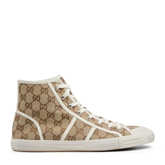 Men's GG high top sneaker in beige and ebony GG canvas by GUCCI