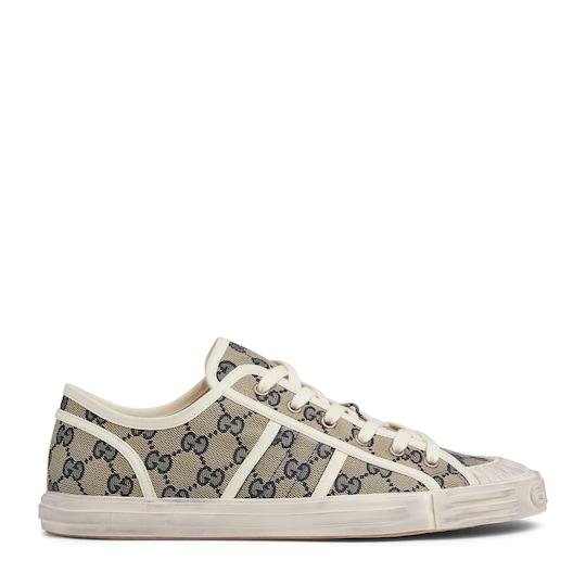 Men's GG sneaker in beige and blue GG canvas by GUCCI