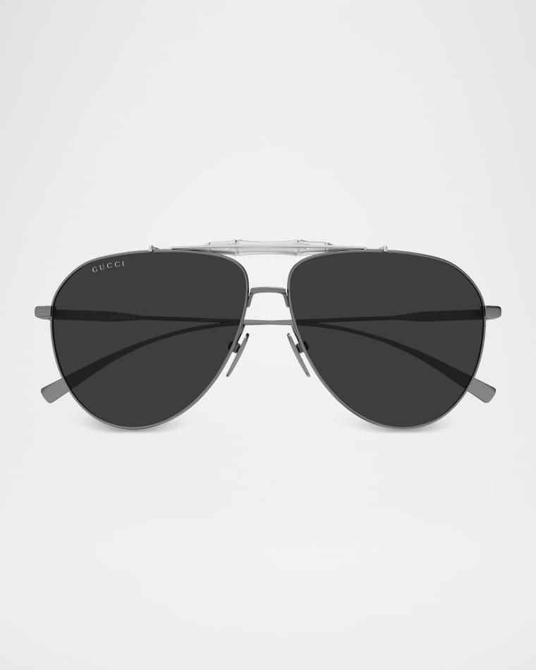 Men's GG2064S-001 Double-Bridge Metal Aviator Sunglasses by GUCCI