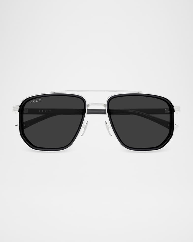 Men's GG2073S-001 Metal and Acetate Rectangle Sunglasses by GUCCI