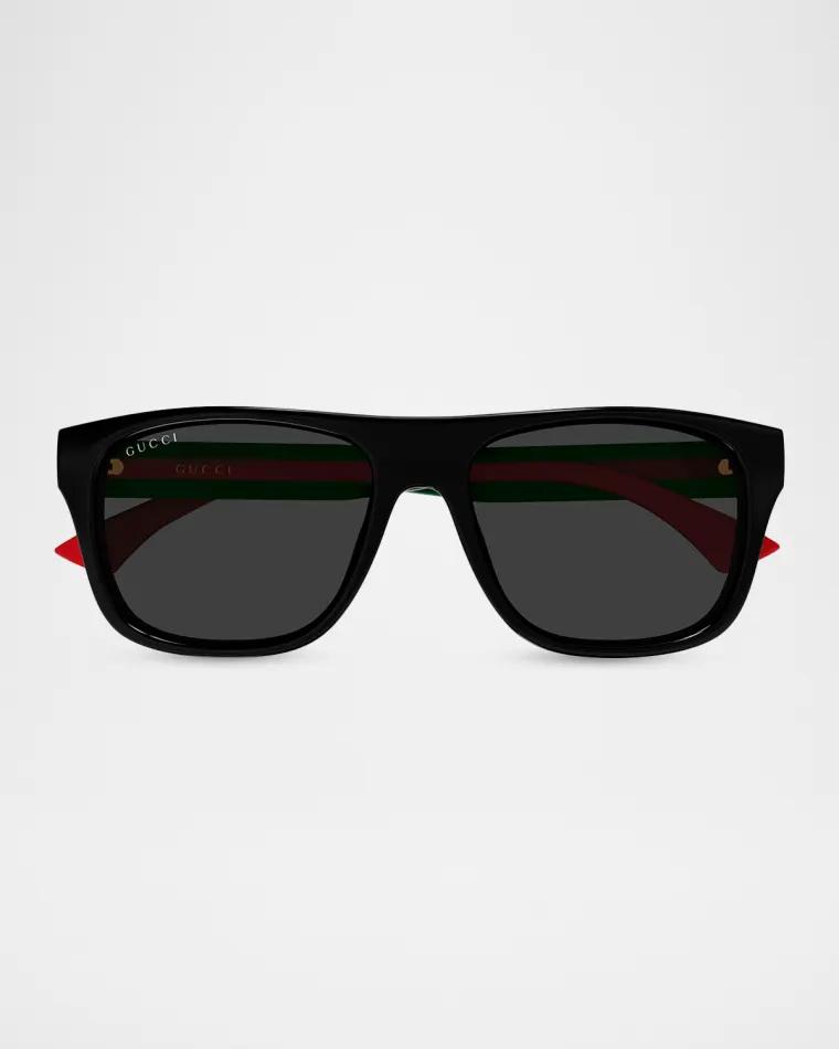 Men's GG2119S-001 Green and Red Acetate Rectangle Sunglasses by GUCCI