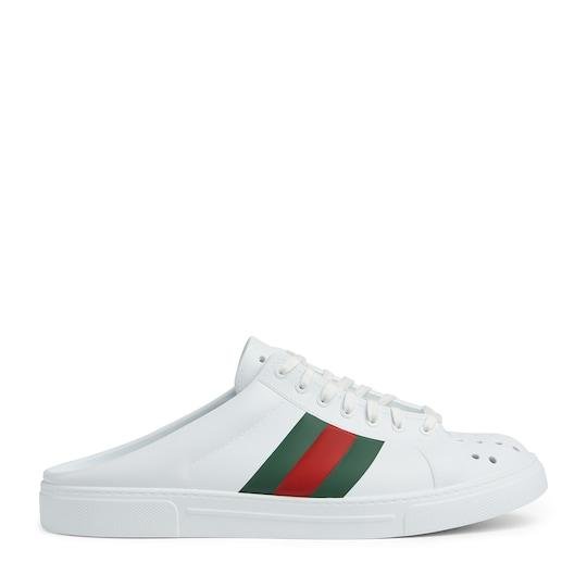 Men's Gucci Ace mule with Web in white rubber by GUCCI
