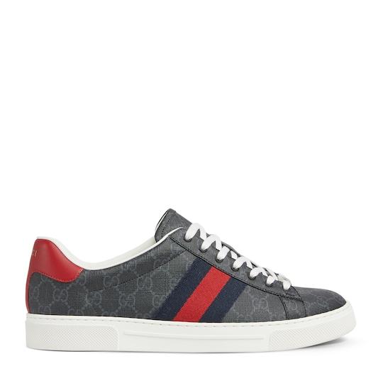 Men's Gucci Ace sneaker with Web in black GG Supreme canvas by GUCCI
