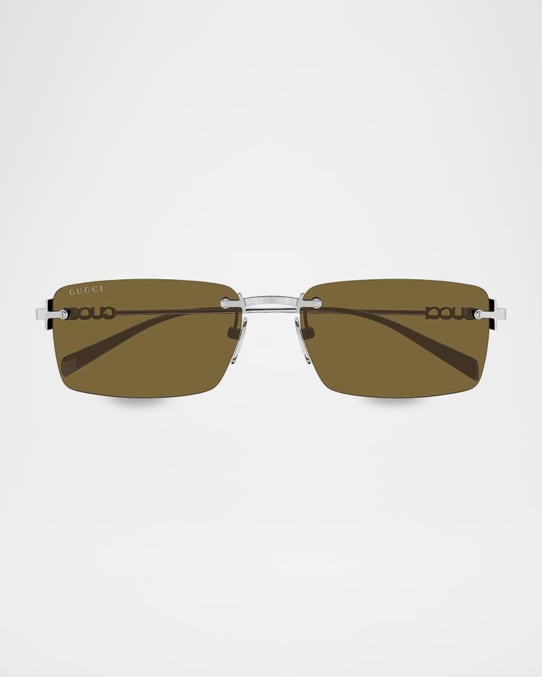 Men's Gucci Block 56mm Rimless Rectangular Metal Sunglasses by GUCCI