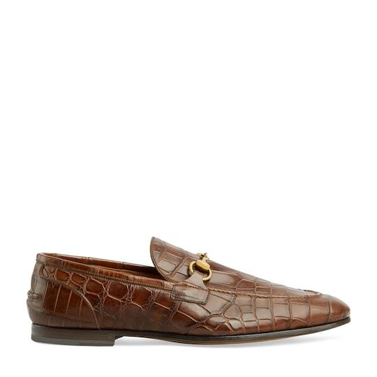 Men's Gucci Jordaan crocodile loafer in brown by GUCCI