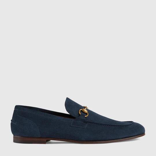 Men's Gucci Jordaan loafer in blue suede by GUCCI